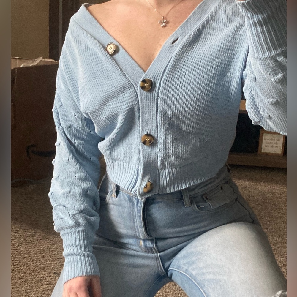 Baby Blue Cropped Cardigan Sweater